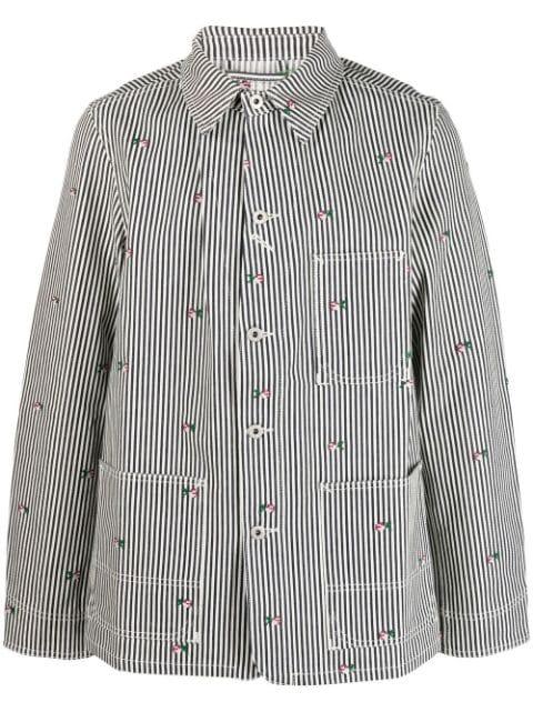 floral-embroidered striped shirt jacket by KENZO