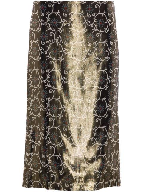 floral-print lamé pencil skirt by KENZO