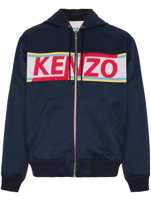 logo panelled cotton zip-up hoodie by KENZO