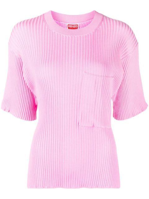 logo-patch ribbed short-sleeve top by KENZO