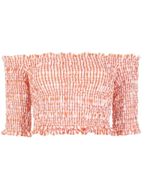 off-shoulder gingham top by KENZO