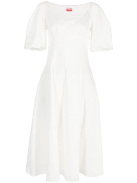 puff-sleeve embroidered midi dress by KENZO
