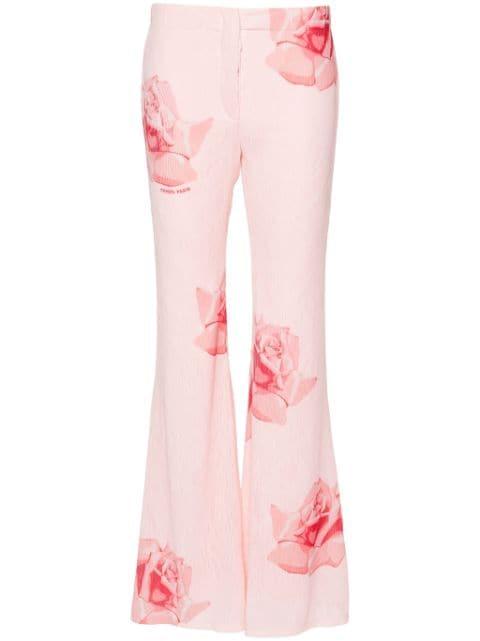 rose-print flared trousers by KENZO