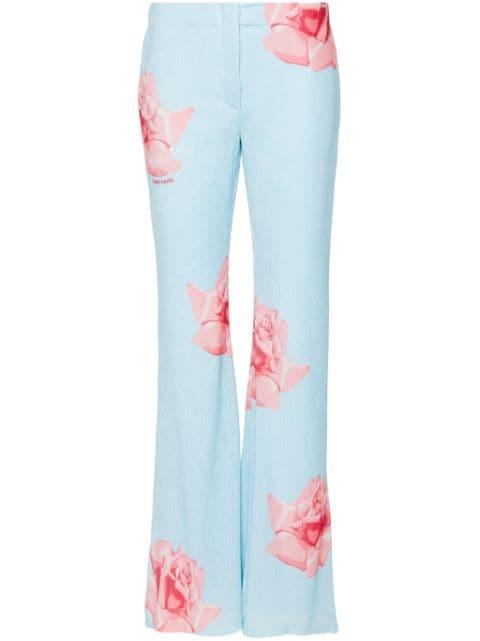 rose-print flared trousers by KENZO