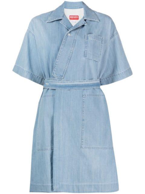 tied-waist denim wrap dress by KENZO