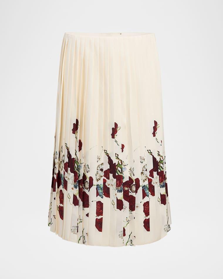 Anya Floral Pleated Midi Skirt by KHAITE