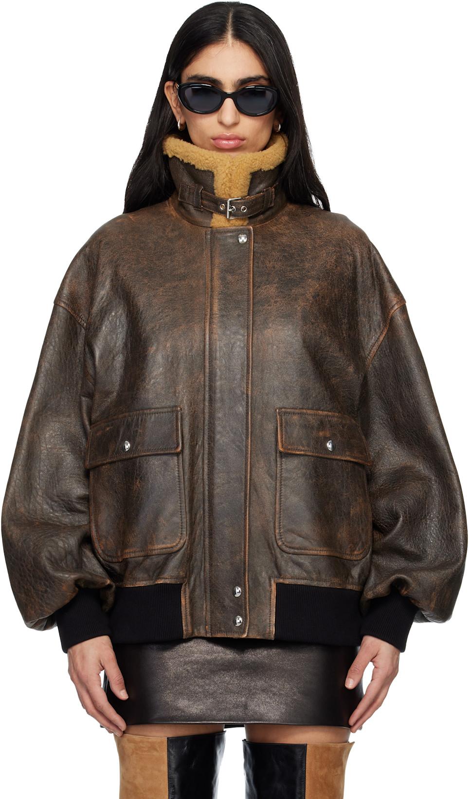 Brown Sandor Leather Jacket by KHAITE