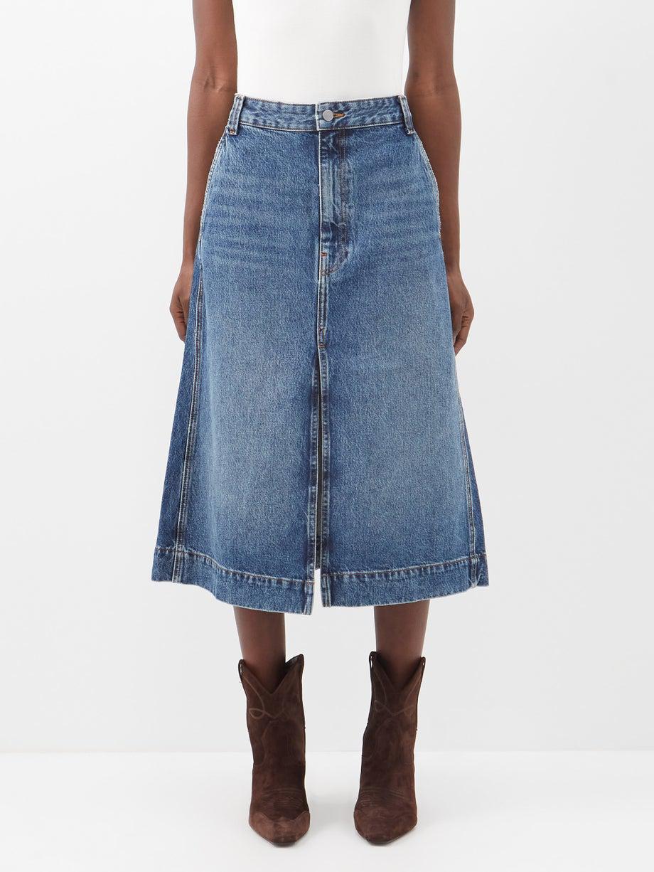 Charlene front-slit denim skirt by KHAITE