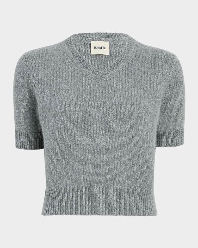 Jas Short-Sleeve Cashmere V-Neck Sweater by KHAITE