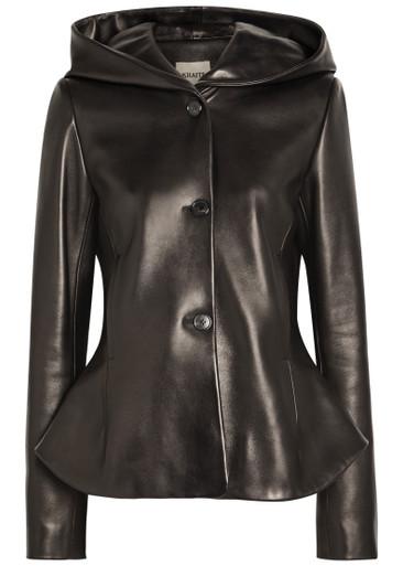 June hoodied peplum-hem leather jacket by KHAITE