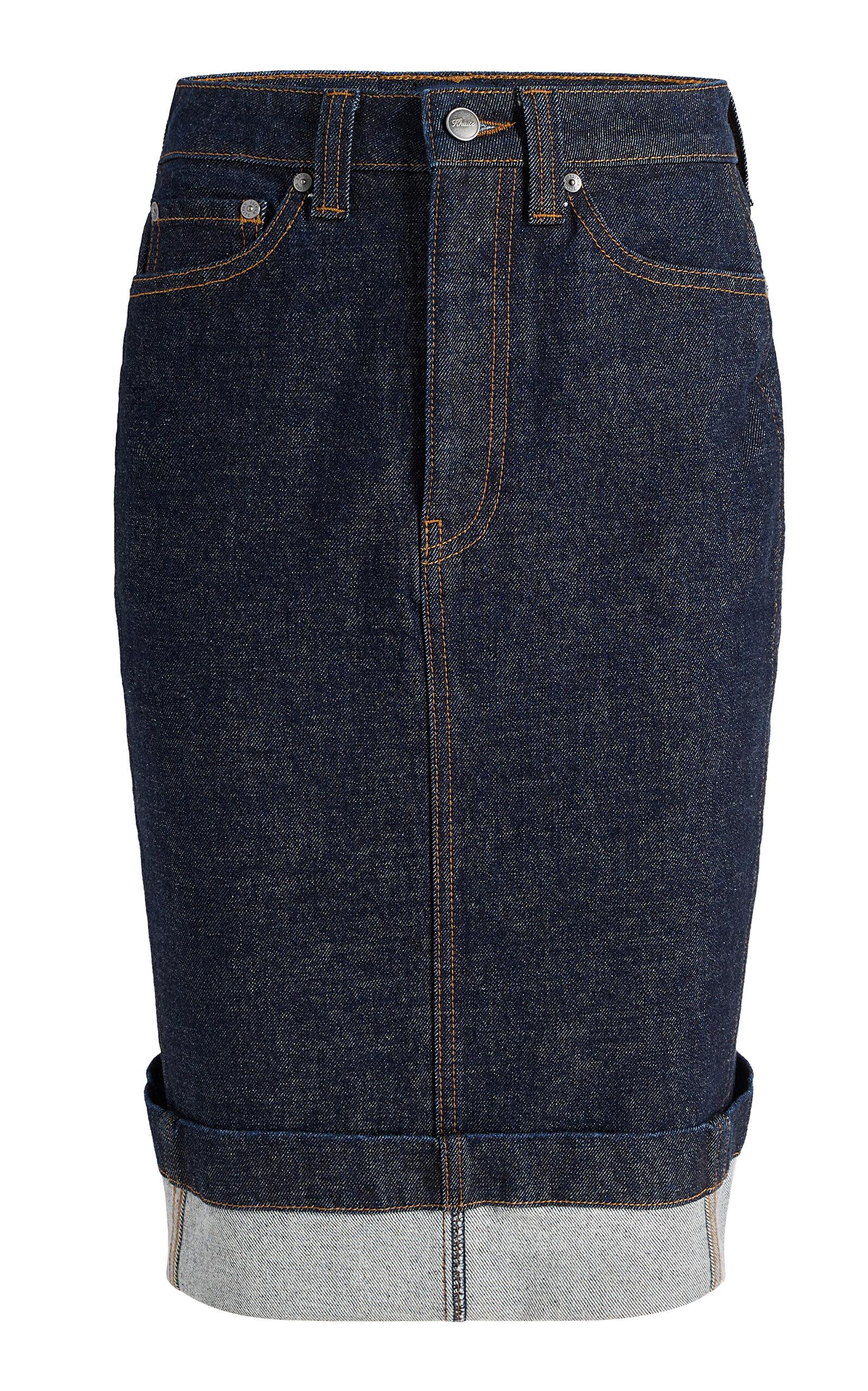 Khaite Kendra Cuffed Denim Midi Skirt - Moda Operandi by KHAITE