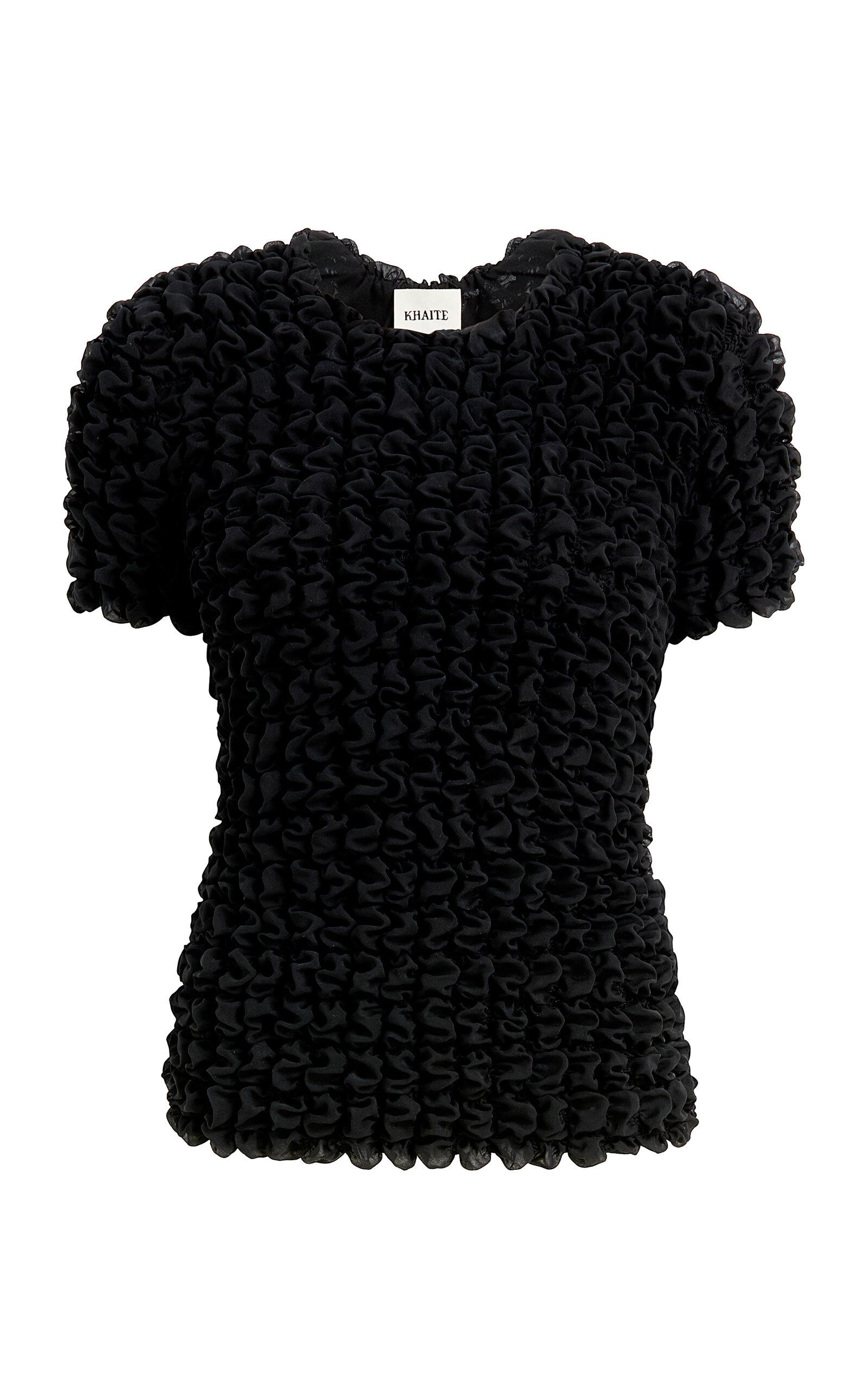 Khaite Polly Smocked Silk-Chiffon Top - Moda Operandi by KHAITE