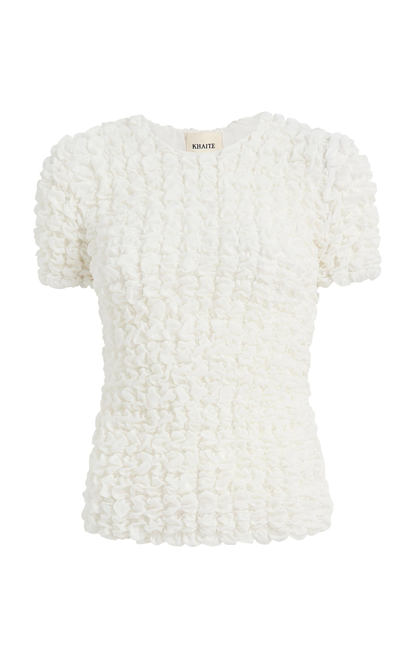 Khaite Polly Smocked Silk-Chiffon Top -oda Operandi by KHAITE