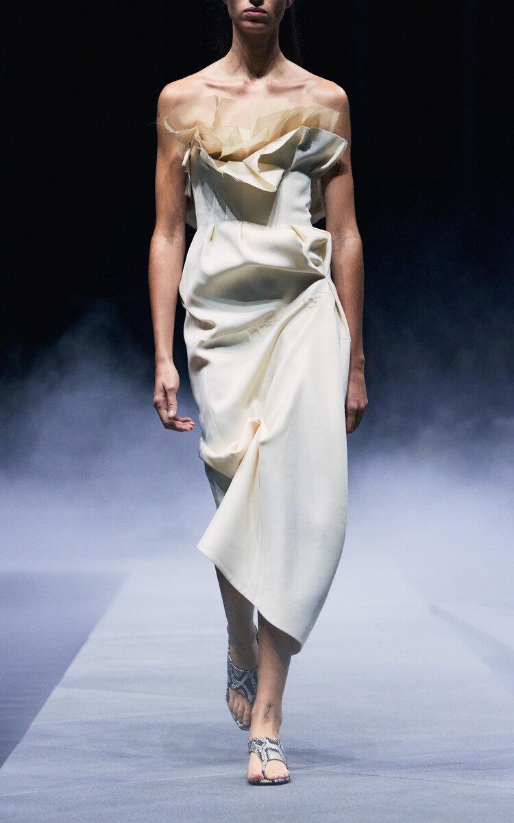 Khaite Salm Ruffled Wool-Silk Cady Midi Dress - Moda Operandi by KHAITE