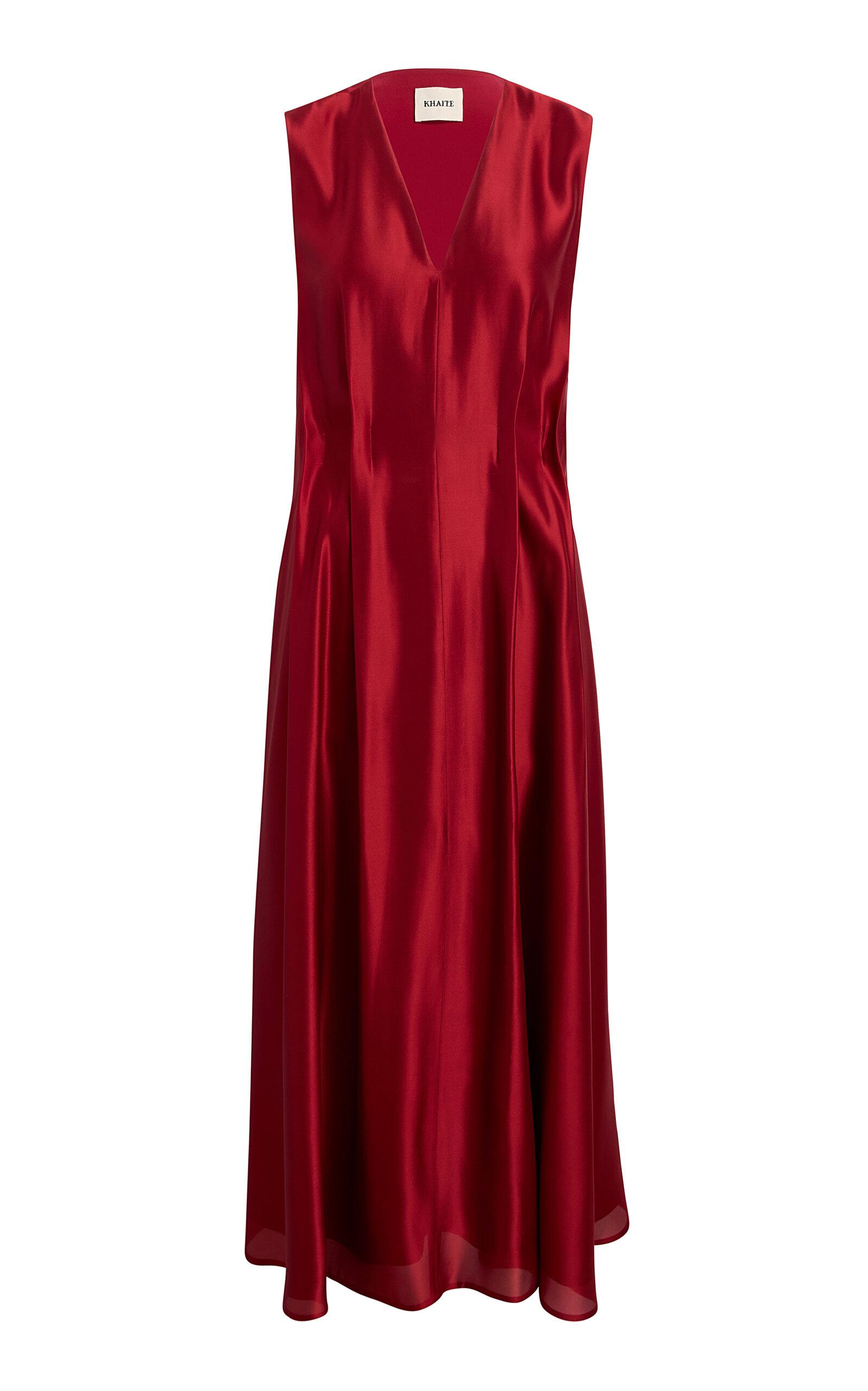 Khaite Syd V-Neck Silk-Twill Midi Dress - Moda Operandi by KHAITE