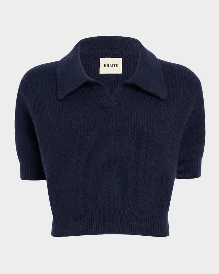 Leni Short-Sleeve Cashmere Knit Polo Top by KHAITE