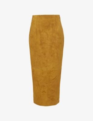 Loxley High-Waist Suede Midi Skirt by KHAITE