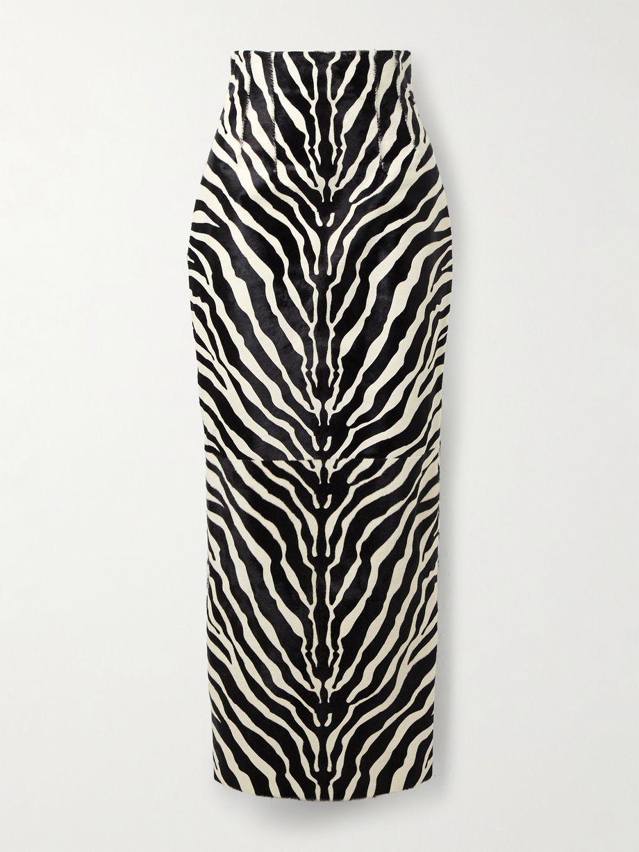 Loxley zebra-print calf hair midi skirt by KHAITE
