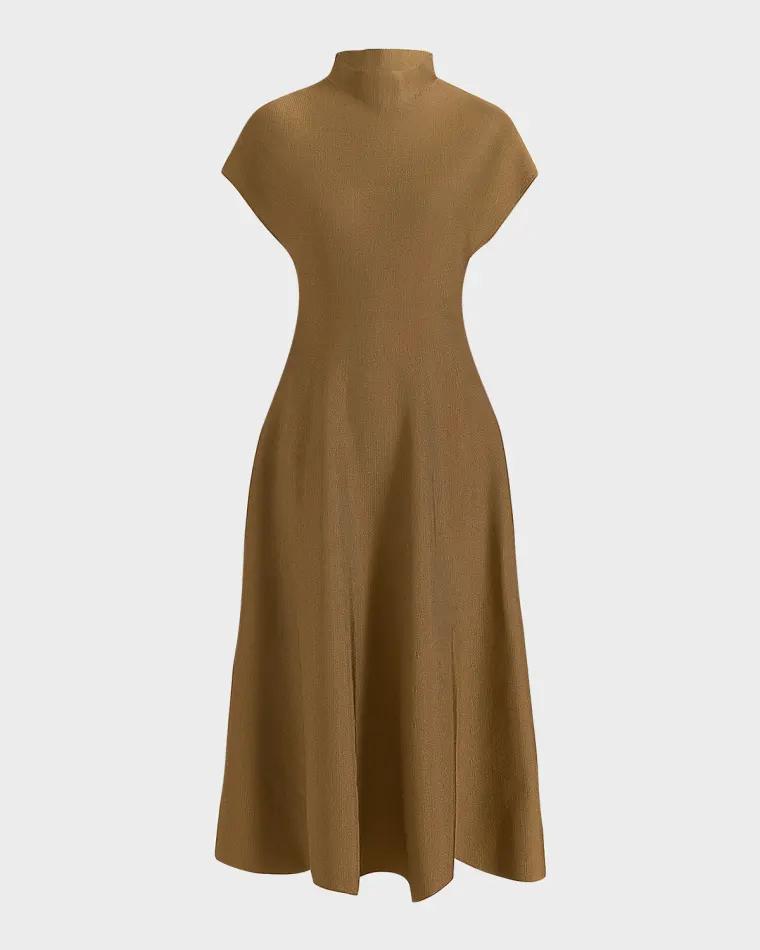 Lyra Mock-Neck Cap-Sleeve Midi Dress by KHAITE