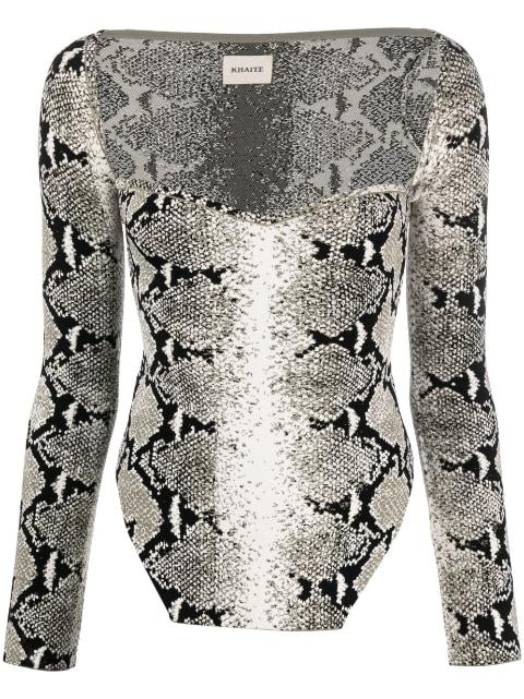 Maddy snake-effect jacquard-knit bodysuit by KHAITE
