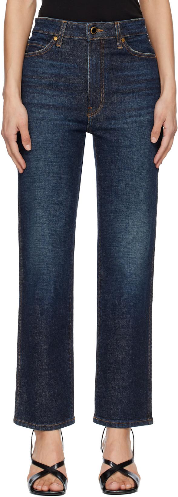Navy Abigail Stretch Jeans by KHAITE