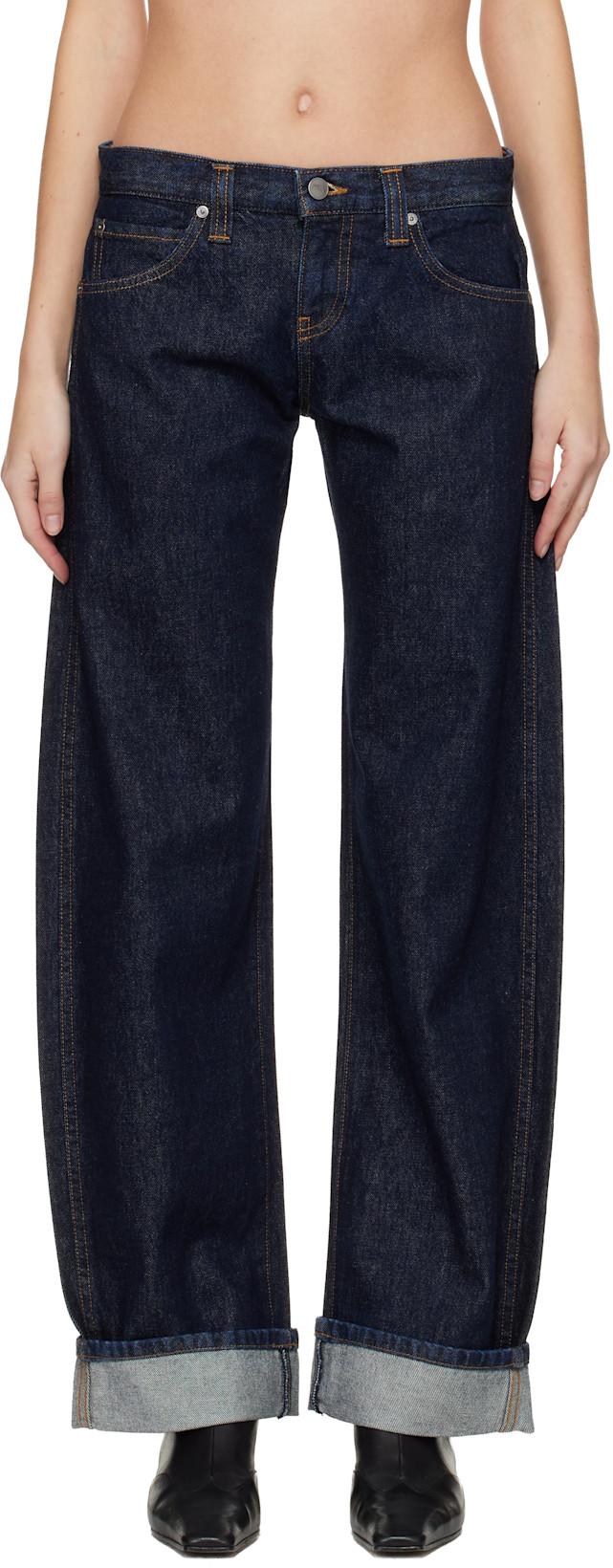 Navy Karo Jeans by KHAITE