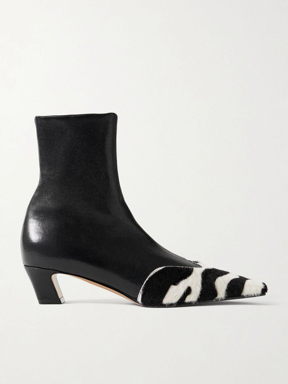 Nevada leather and zebra-print calf hair ankle boots by KHAITE