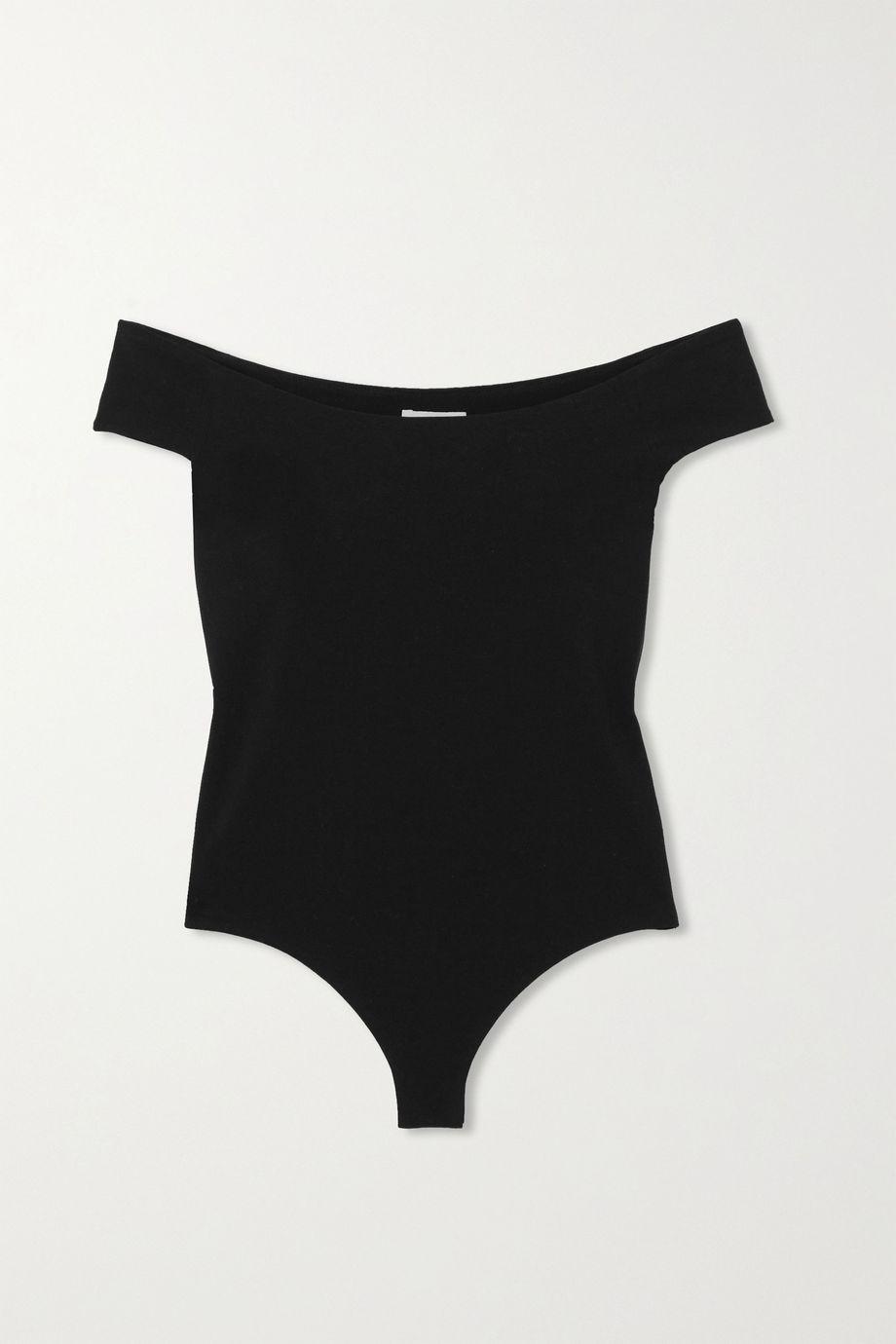 Nima off-the-shoulder stretch-cotton jersey thong bodysuit by KHAITE