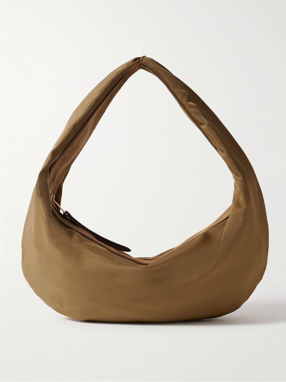 Olivia Sport medium suede-trimmed shell shoulder bag by KHAITE