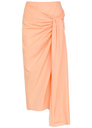 Shay asymmetric cotton-poplin midi wrap skirt by KHAITE
