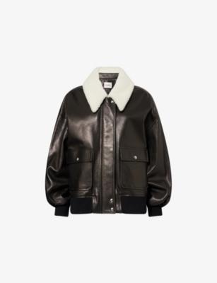 Shellar Shearling-Collar Leather Jacket by KHAITE