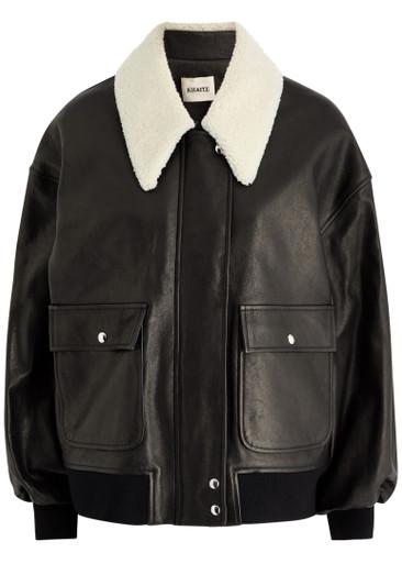 Shellar shearling-trimmed leather bomber jacket by KHAITE