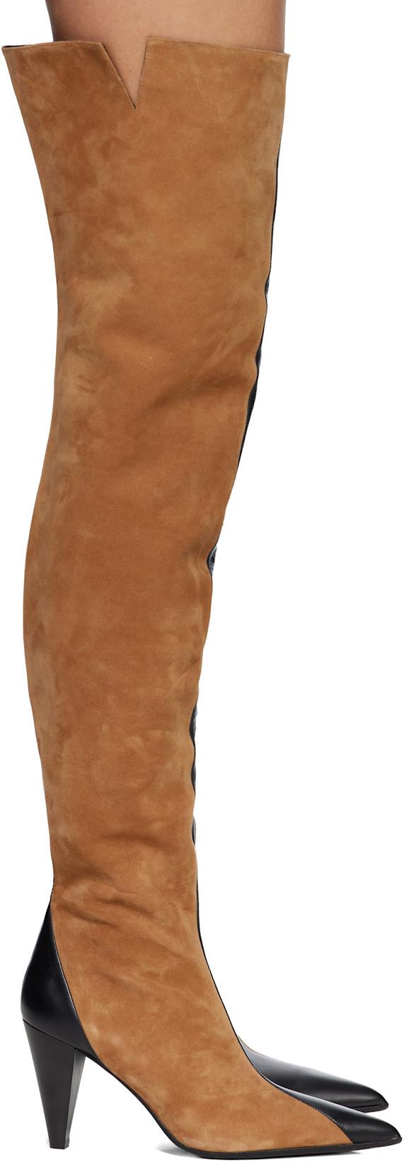 Tan & Black Harvey Over-the-Knee High Boots by KHAITE
