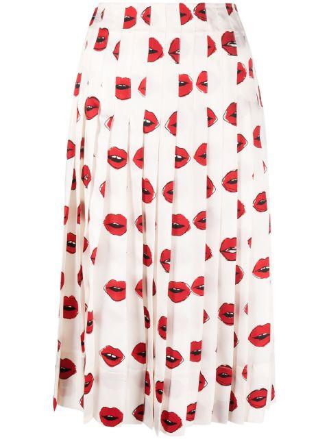 Tudi lip-print pleated skirt by KHAITE