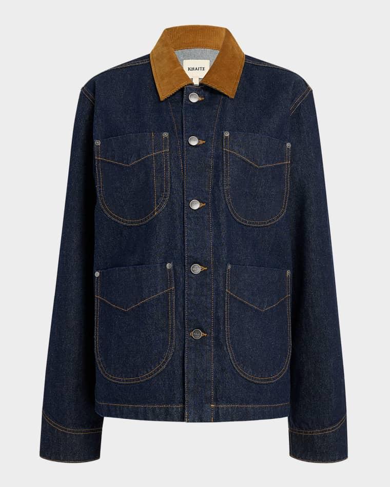 Wyatt Corduroy-Collar Denim Jacket by KHAITE