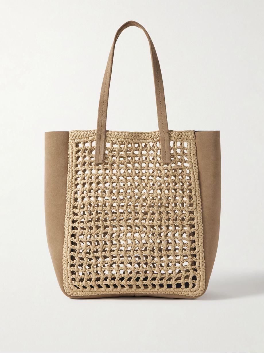 Zoe small suede and crocheted raffia tote by KHAITE