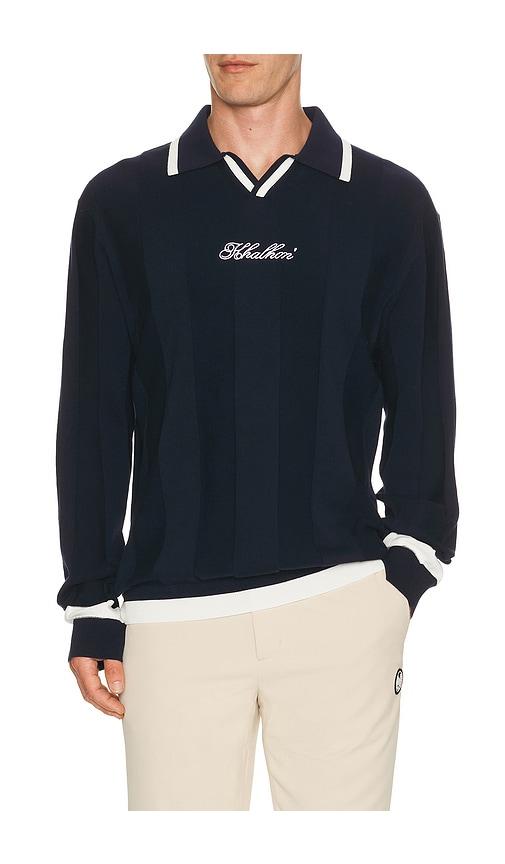 Khalhon V Tipped Varsity Knit Pullover Polo in Blue by KHALHON