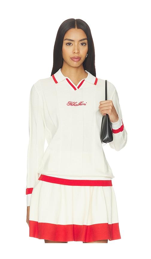 Khalhon V-tipped Varsity Knit Pullover in Cream by KHALHON