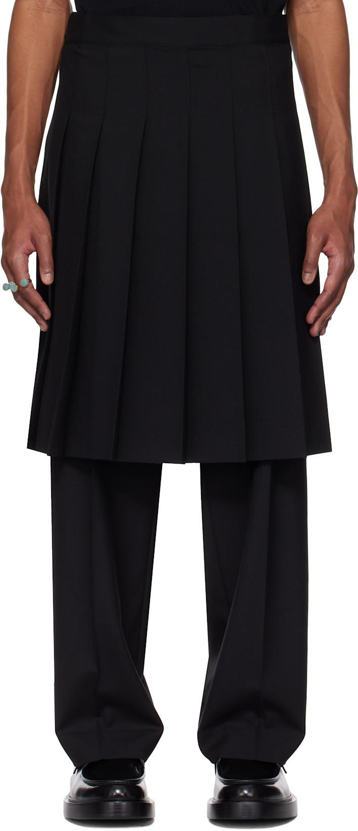Black Skirt-Layered Trousers by KHOKI