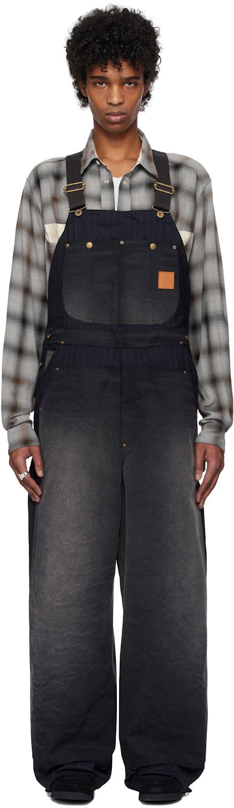 Black Vintage-Effect Work Overalls by KHOKI