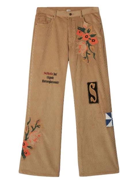 floral-embroidery patch-detail trousers by KHOKI
