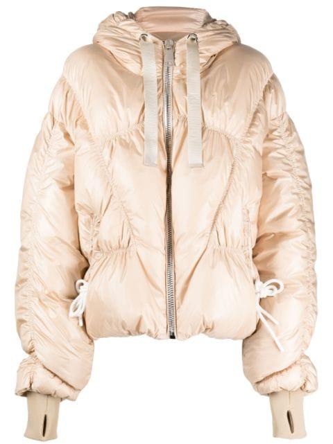 zip-up hoodied puffer jacket by KHRISJOY