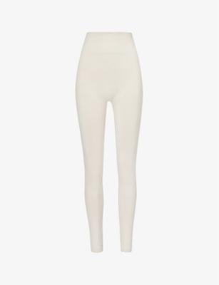 High-rise ribbed-waistband stretch-woven leggings by KHY