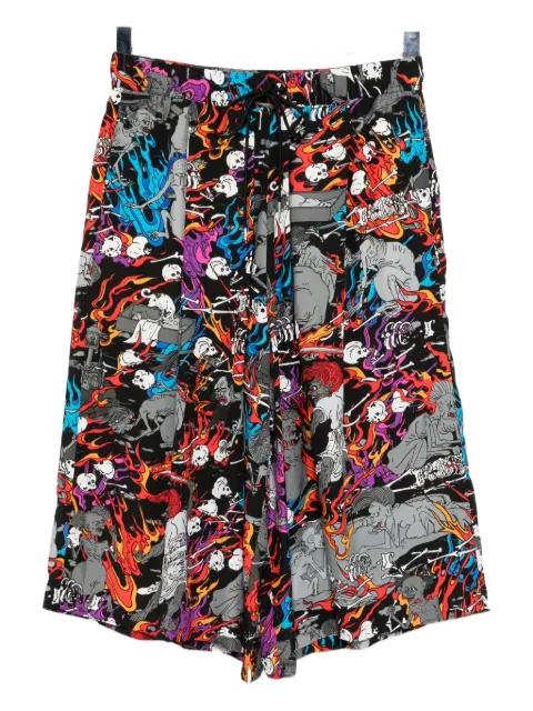 flame-skull print shorts by KIDILL