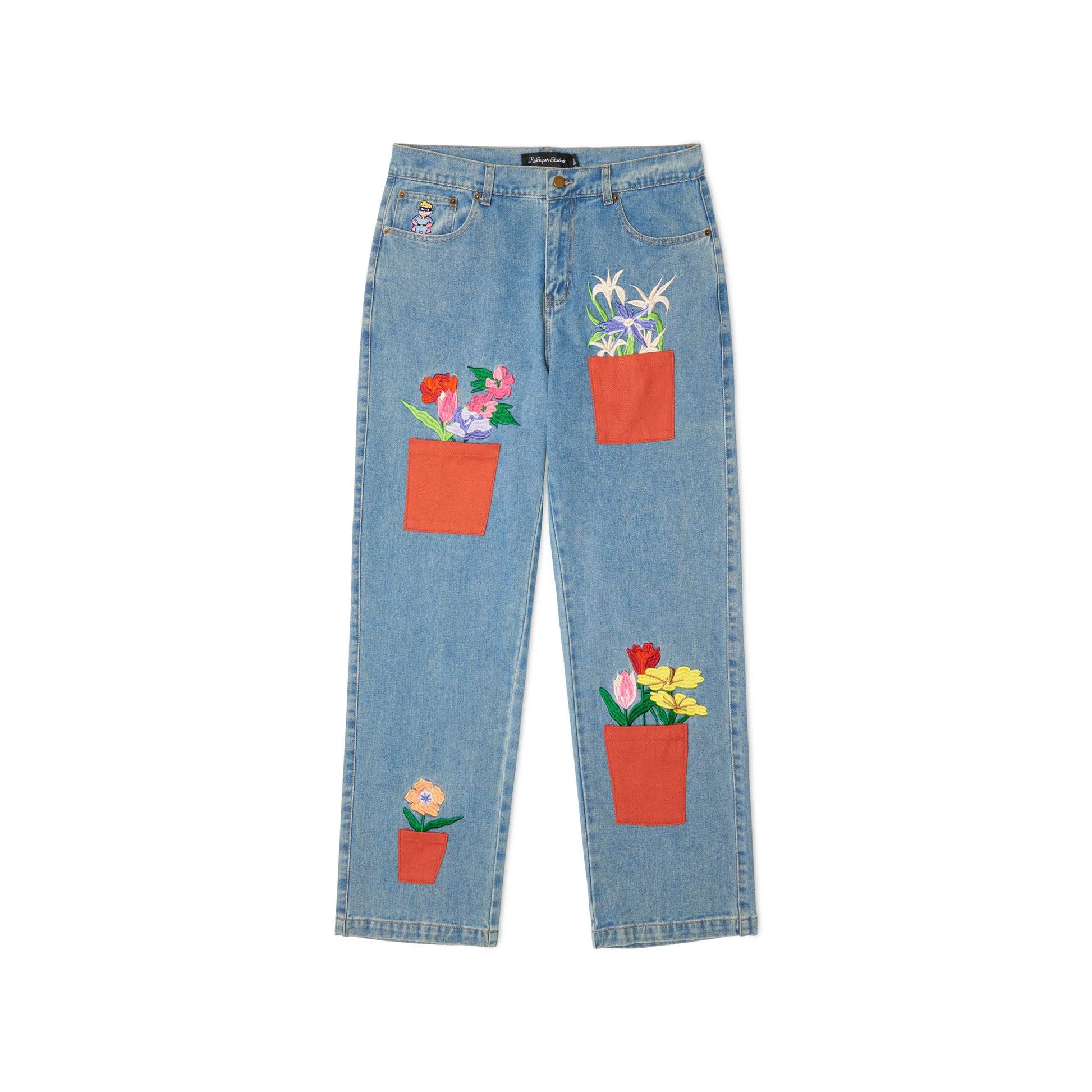 All Over Flower Pots Denim Jeans [Blue] by KIDSUPER STUDIOS