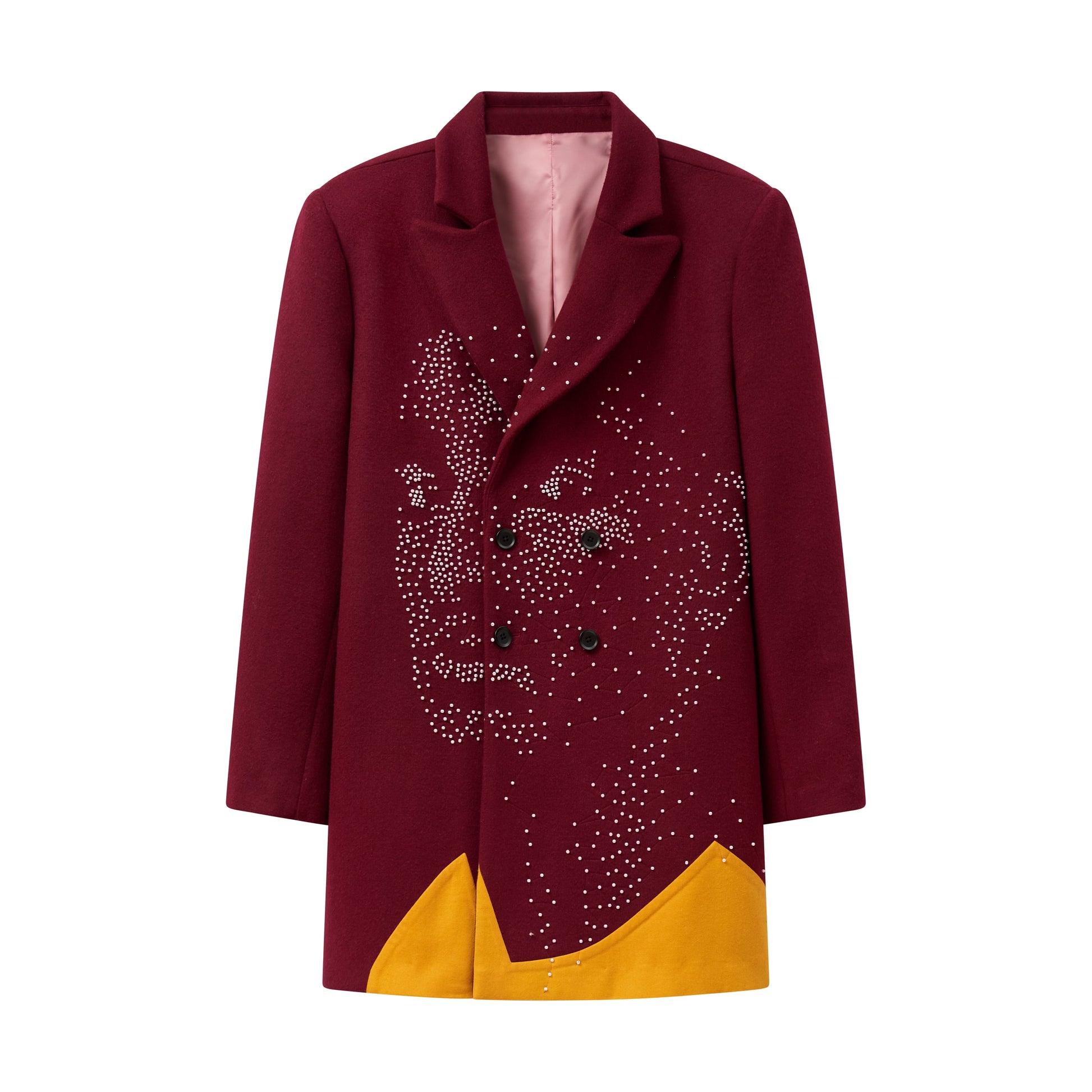 Beaded Portrait Peacoat [Burgundy] by KIDSUPER STUDIOS