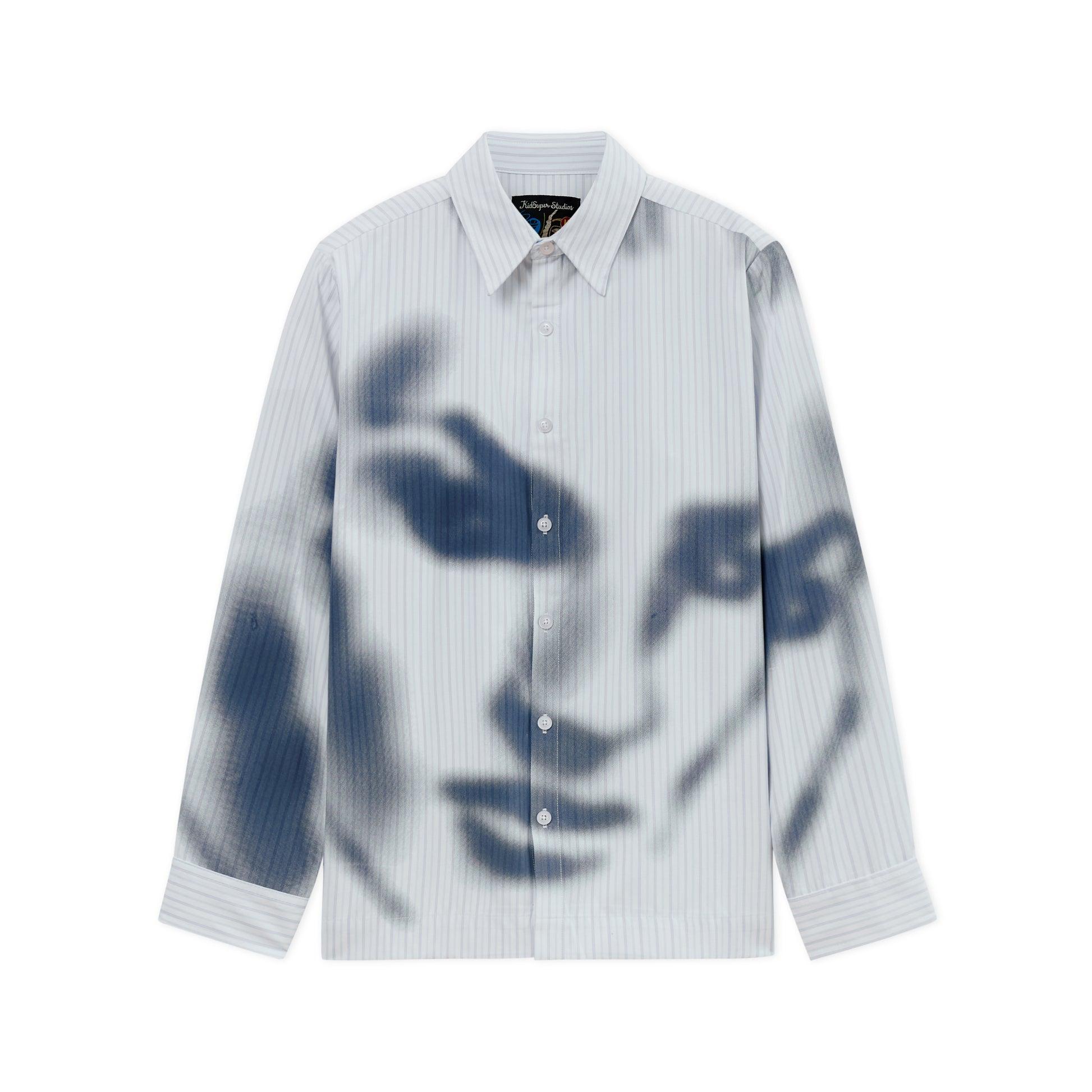 Blurry Face Airbrush Striped Button Up [Black] by KIDSUPER STUDIOS