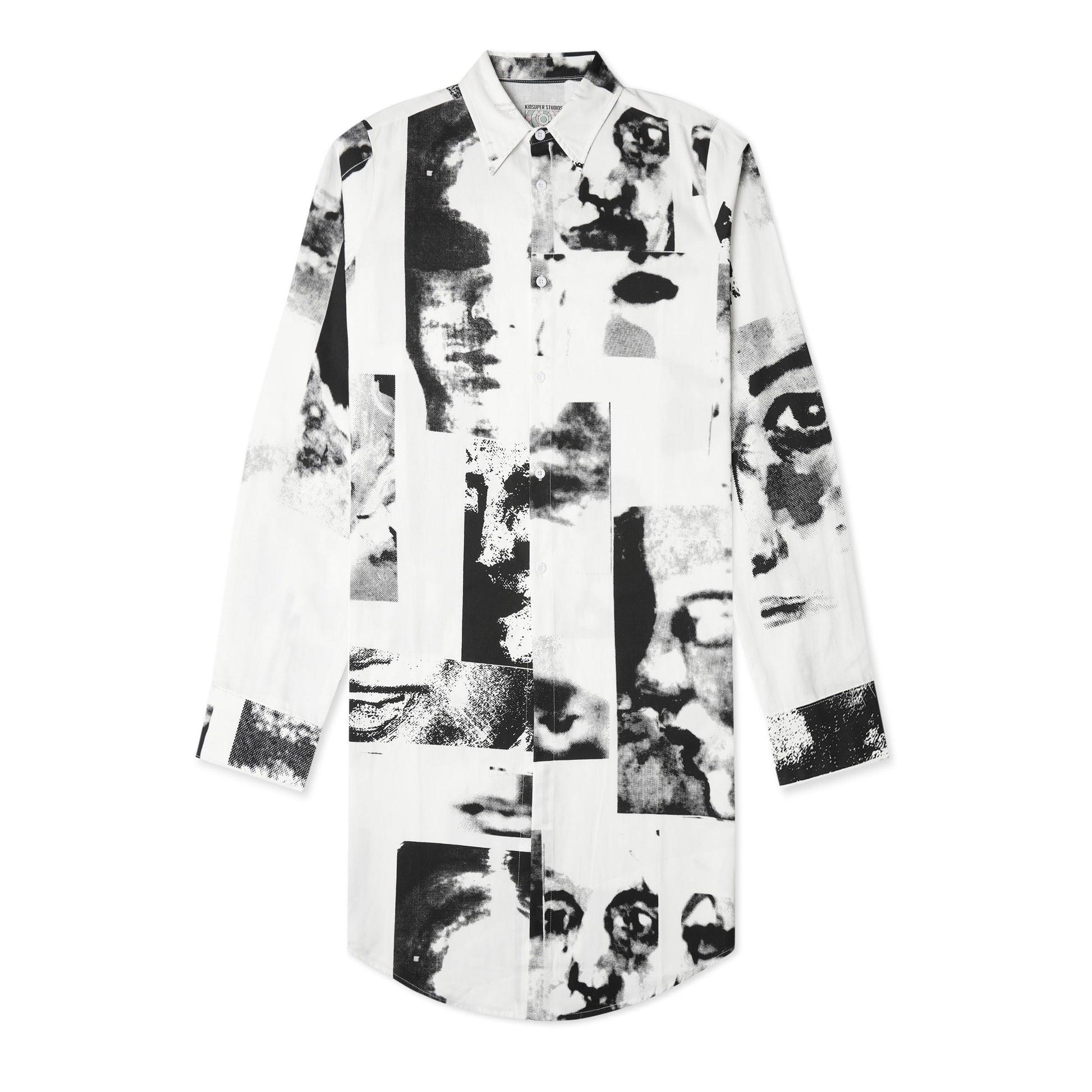 Collage Faces Button Up Long Shirt [White] by KIDSUPER STUDIOS
