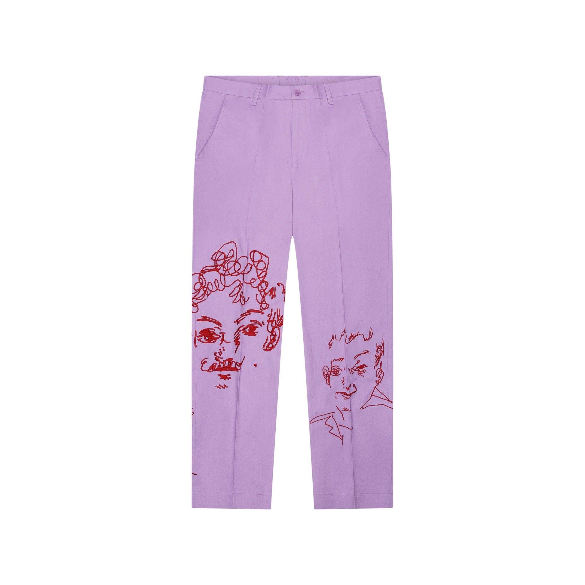 Doodle Faces Embroidered Suit Pants-Lavender by KIDSUPER STUDIOS