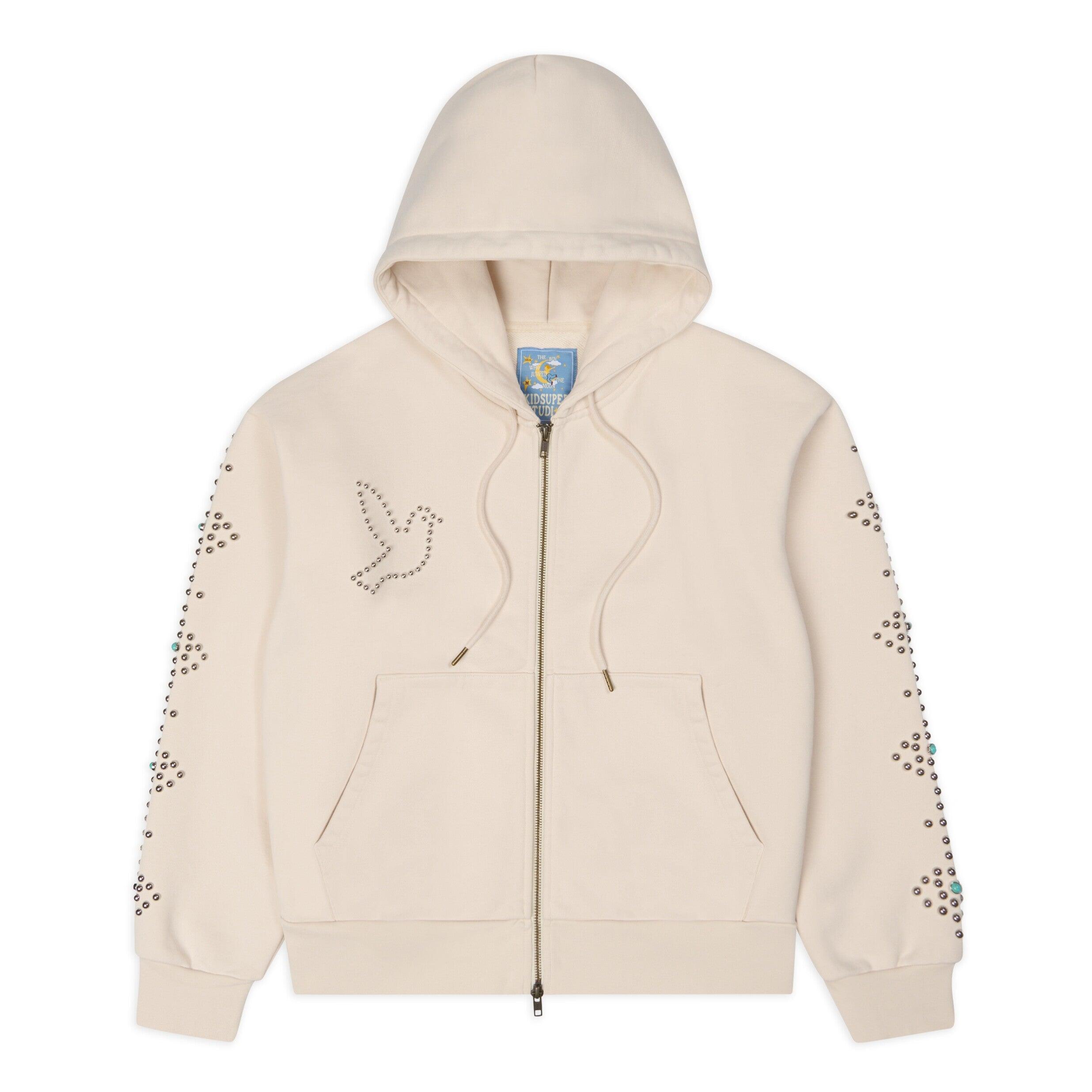 Dove & Eye Studded Hoodie [Vintage White] by KIDSUPER STUDIOS
